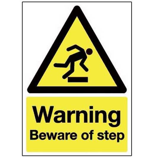 picture of warning beware of step sign